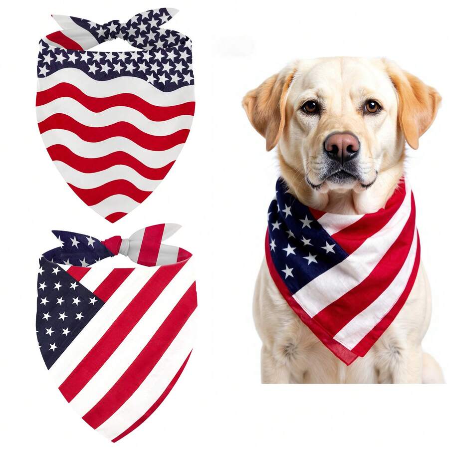2 Packs, Triangle Reversible American Flag Pet Patriotic Scarf For Boy And Girl, Premium Durable Fabric, Medium And Large Dogs (Large) - Red and White - View 1