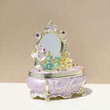 SUSUZUKU 1pc Enamel Craft Vanity Mirror Jewelry Box Vintage Gift For Girls Princess Mirror Jewelry Storage Box Alloy Princess Dressing Table Jewelry Box With Small Mirror Birthday Gift - Multicolor - View 4