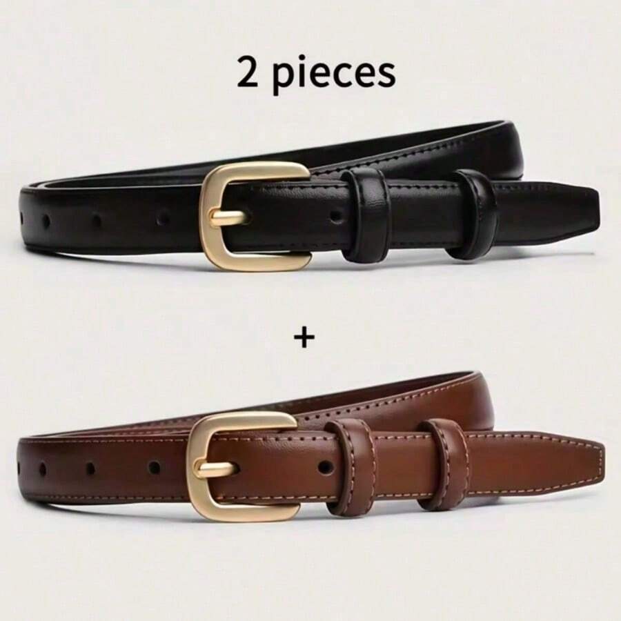 2 Packs Casual Fashion Belt With Simple And High-End Feel, Needle Buckle Double Loop Belt Suitable For Daily Wear - Multicolor - View 1