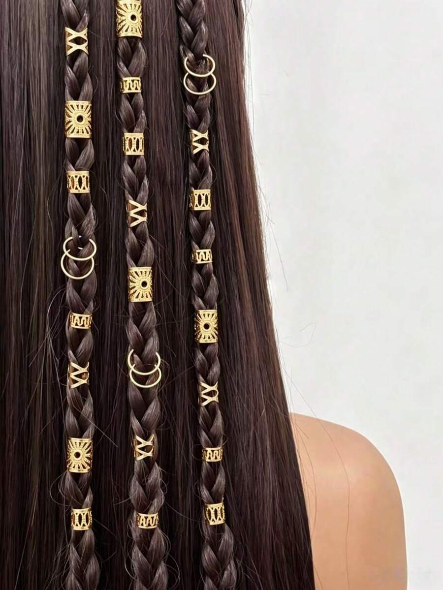 100件組金色混色髒辮髮飾套組,迷人小編髮個性街頭派對髮夾,萬聖節編髮造型髮飾,萬聖節髮飾,抓夾 - 金色 - 查看 1