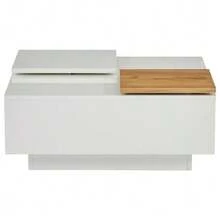 Modern Square Coffee Table In Glossy White Wood With A Shelf Measuring 75 X 75 X 33.5 Cm, Small Sliding Tray, Maximum Load Capacity 30 Kg. - 白色 - 查看 11