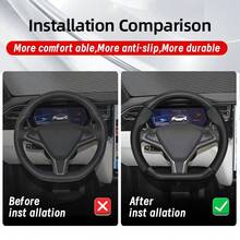 Hocasen 碳纤维纹理皮革和透气PU皮革方向盘套,适用于特斯拉Model S/Model 3/Model Y/Model X/Model Y L及其他车型,颜色可选:黑色、酒红色、摩卡色、橙色 - Perforated Steering Wheel Cover - 查看 8