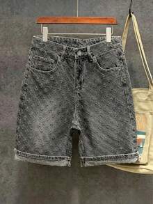 Men's Fashion Embroidered Denim Shorts - Dark Grey - View 2