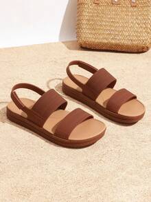 Sandales aquatiques pour femmes, confortables, plates, à plateforme, élégantes, pour la plage et la marche en été. - Tabac - Voir 2