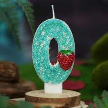 1pc Ritual Number Birthday Candle, Strawberry Decorated Cake Candle, 0-9 Mint Blue Glitter Number Candle, Suitable For Birthday Cake And Big Holiday Party, Unisex - Mint Blue - View 2