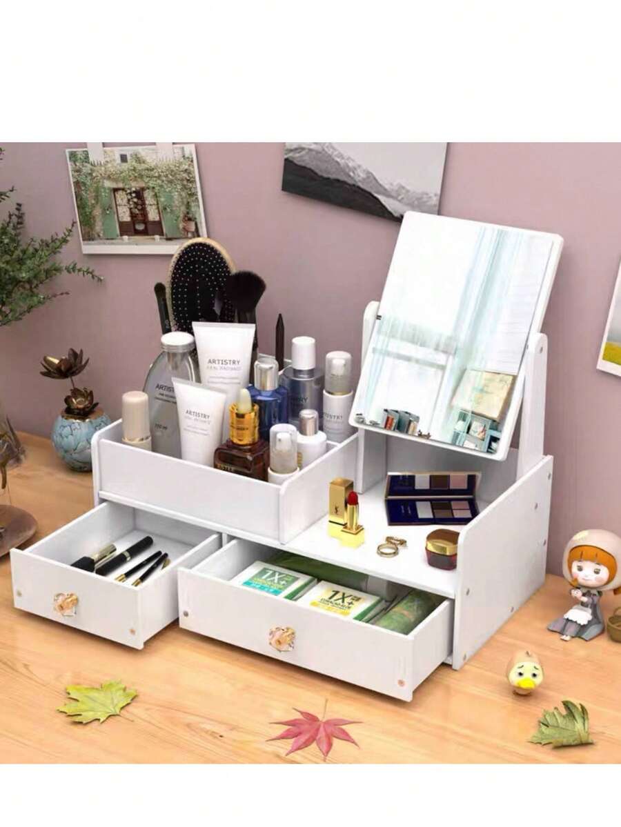 caja de almacenamiento de cosméticos con espejo - C - Ver 1
