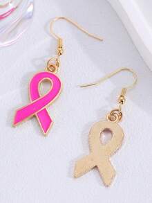 1 Pair Fashionable Elegant Ribbon Heart Pink Earrings, Women's Earrings, Accessories Caring For Women's Health Breast Cancer Prevention Activity Commemorative Gift Jewelry, Suitable For Daily Wear, Gift For Family And Friends - Pink - View 7