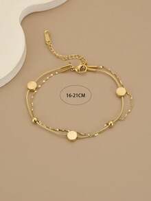 1pc Minimalist Fashion Round Geometric Double Layer Stainless Steel Women's Bracelet, Stainless Steel Jewelry, Gold Jewelry, Summer, Beach, Vacation Jewelry, Charm, Pride, Western Jewelry, Gift For Women, Gift, Birthday Gift - Yellow Gold - View 3
