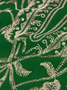 Plus Size Gold Embroidered V Neck Batwing Sleeve Boho Kaftan Maxi Beach Cover Up For Summer Vacation - Green - View 5