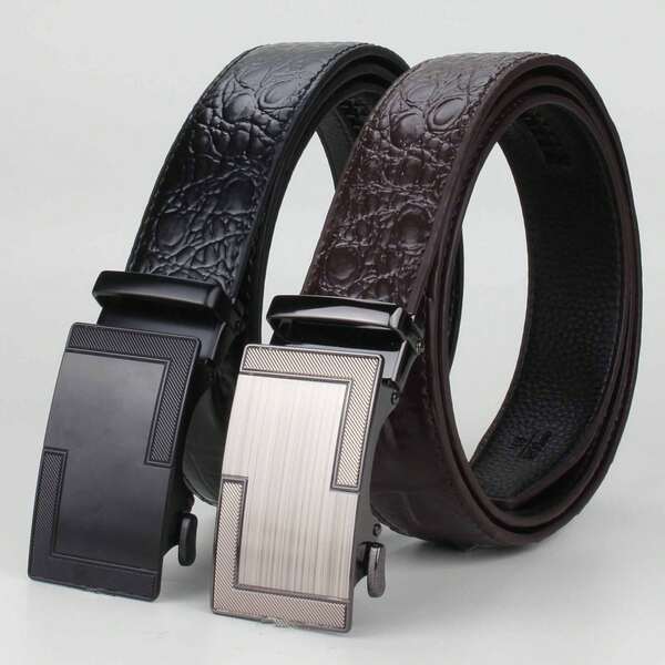 2 couleurs disponibles Ceinture à boucle automatique motif crocodile pour hommes, pantalon business formel décontracté, cuir PU, toutes saisons