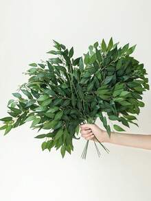 Italian Ruscus Greenery Stems, Artificial Green Leaf Garland, Artificial Vine Hanging Bouquet, Suitable For Wedding Arch Bouquet Filler, Table Centerpiece, Home Decor, Roses, Decorative Roses, Decorative Style, Party And Holiday Decor, Bohemian Style, Bedroom Decor Accessories, Valentine's Day Decor Gift, Roses, Mother's Day, Spring Decor - Green - View 1