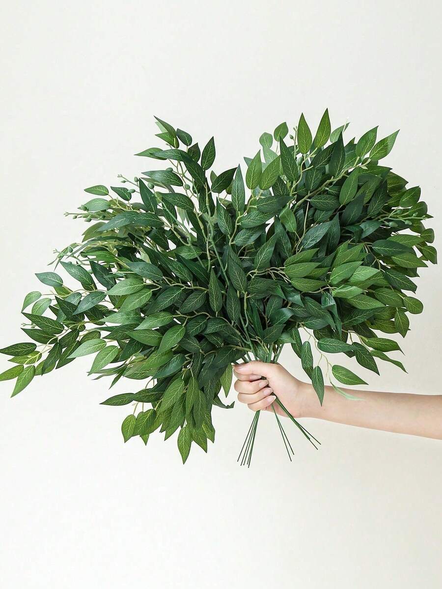 Italian Ruscus Greenery Stems, Artificial Green Leaf Garland, Artificial Vine Hanging Bouquet, Suitable For Wedding Arch Bouquet Filler, Table Centerpiece, Home Decor, Roses, Decorative Roses, Decorative Style, Party And Holiday Decor, Bohemian Style, Bedroom Decor Accessories, Valentine's Day Decor Gift, Roses, Mother's Day, Spring Decor - Green - View 1