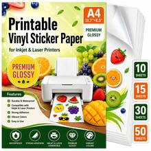 50 Sheets A4 Printable Vinyl Sticker Paper, Waterproof Glossy Adhesive Paper For Inkjet & Laser Printers, DIY Custom Labels, Decals And Stickers - Glossy PP - View 7