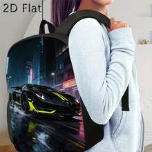No es un estuche de lápices, correas ajustables para el hombro con cremallera, estampado de motivo de coche de carreras para noches lluviosas en la ciudad, gran capacidad y ligero, adecuado para uso escolar por adolescentes. - Negro - Ver 7