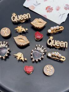 14pcs Gold Fashionable Lips, Crown, Heart, Pin, Star And More ABS Resin Shoe Charms, Clog Shoe Decorations DIY Creative Casual Accessories - Fun, Versatile Personalized Footwear Style, Perfect Gift For Holidays, Parties And Special Occasions - Gold - View 4