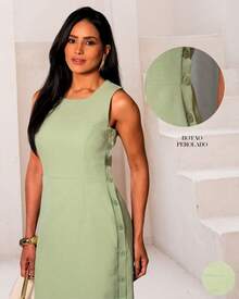 Women's Midi Dress Elegant Casual Buttons Front Simple Button - Verde Lima - Ver 5