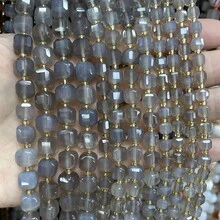 1 Strand 6/8/10mm Natural Grey Agate Stone Beads Faceted Square Cube Beads For Jewelry Making Diy Bracelet Beading Accessories - Multicolor - View 2