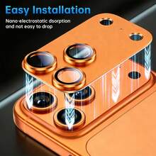 3pcs Camera Lens Protector For IPhone 17 Pro Max - [Unbreakable] [Strong Adhesion] [Compatible With Phone Case] Metal Rear Camera Screen Protector (Orange, Silver, Blue) - Multicolor - View 3