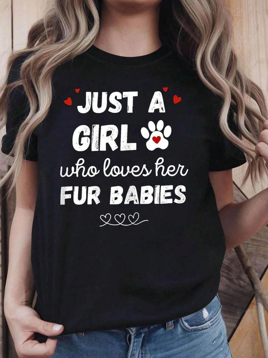 Women's "Just A Who Loves" T-Shirt, Casual, For Everyday Wear, Leisure, And Summer Gift. Casual Summer T-Shirt With Tropical Print, A Summer Essential For Women. - 黑色 - 查看 1