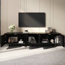 Lowboard TV Stand For Living Room / Modern TV Cabinet With 5 Doors / Arched Door Design / Ample Storage Space / Metal Feet / Suitable For The Living Room - 黑色 - 查看 4