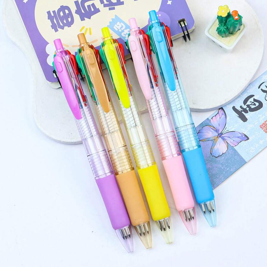 6pcs Simple Transparent Barrel Push Button 4-Color Retractable Ballpoint Pen Set 1.0mm Bullet Tip Smooth Writing Signature Pens For Students School Supplies Back To School Office Stationery - 款式隨機 - 查看 1