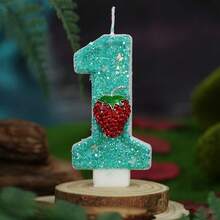 1pc Ritual Number Birthday Candle, Strawberry Decorated Cake Candle, 0-9 Mint Blue Glitter Number Candle, Suitable For Birthday Cake And Big Holiday Party, Unisex - Mint Blue - View 3