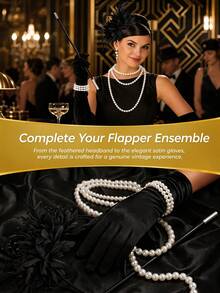 4pcs 1920s Flapper Costume Accessory Set, Includes Sequin Headband, Long Gloves, Prop Cigarette Holder And Multi-Layer Faux Pearl Necklace, Suitable For Vintage Theme Parties And Cosplay,Party - Multicolor - View 3