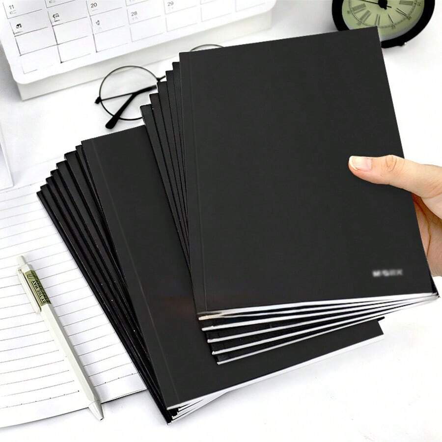 A5 Lined Thickened Black Softcover Notebook, Student Homework Book, Meeting Notebook Stationery, 36/48/62/84 Pages/Book, Minimalist Blank Grid And Lined Inner Pages, Suitable For Diary, Study, Back To School Supplies - Simple - View 1