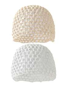 1 chiếc mũ len móc ren rỗng đính sequin, màu trơn, đa năng, thời trang dành cho nữ, phù hợp với trang phục mùa xuân, hè và thu. - A - Xem 17