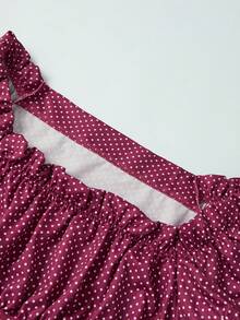 Women Summer Blouses Casual Stylish Dotted Pattern Ruffled Trim Slim Fit Shirts Square Neck Bubble Short Sleeve Tops - Morado - Ver 6
