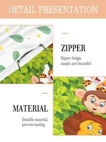 2PCS Kids Jungle Animals Bedding Set For Toddler, Cute Cartoon Safari Animals Print Duvet Cover Set , Soft Zoo Themed Bed Decor For Boys And Girls - Multicolor - View 3