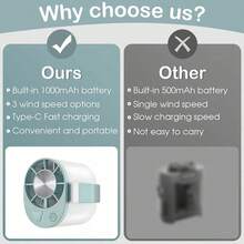 1pc Rechargeable Portable Neck Fan, Mini Neck Hanging Bladeless Fan, USB Charging, Rechargeable Mini Bladeless Fan, Air Cooler, Wearable Neck Strap Fan | Outdoor Cooling Accessory | Kitchen Gadget | Summer Travel Essential - Multicolor - View 7