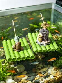1組手工製作姜太公釣魚竹筏裝飾品，迷你可愛漁夫雕像漂浮在竹筏上，魚缸裝飾，趣味魚缸配件，泳池玩具，適合室內外釣魚愛好者 - A - 查看 7
