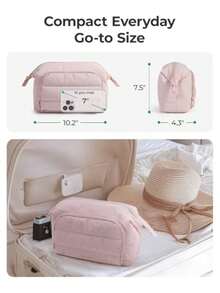 - Bolsa de maquillaje de viaje, bolsa de cosméticos, organizador de maquillaje, bolsa grande abierta para mujer, bolso para artículos de cambiador, accesorios, cepillos - 02-1 Capa - Rosa - Ver 8