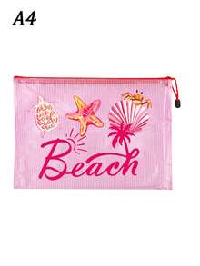 時尚防水PVC沙灘包，印有「Beach」彩色字母，A4尺寸，透明化妝包配尼龍拉鍊，適合游泳、潛水和夏季度假，輕巧，適合年輕男女，沙灘包配件，旅行必需品，旅行配件，度假必備。返校用品盥洗包洗浴包大容量淋浴包，女士母親節禮物教師禮物郵輪必需品 - 彩色 - 查看 14