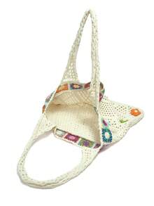 Dedoo Bolso de hombro bohemio de moda multicolor, diseño de ganchillo con patrón de tortuga marina, bolso de gran capacidad con apertura superior, material de poliéster beige con sensación v - Albaricoque - Ver 4