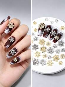 30 Stück/Box Punk-Stil Legierung Schneeflocken Nagelkunst Dekoration, Europäischer & Amerikanischer Stil 3D Strass Glitzer Schneeflocken Nagelsteine, Y2K Strass Kunstnägel Nagelkunst Zubehör, Multifunktionale DIY Dekorationszubehör, Sommer Nagelkunst Zubehör Nagelcharms - Verschiedenfarbig - Übersicht 2