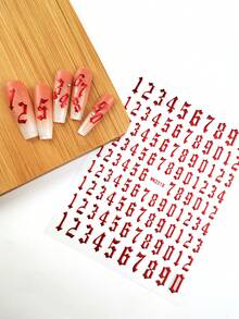Red Digital Pattern Nail Stickers With Adhesive DIY Nail Art Decoration 2pcs/Pack - Red - View 5
