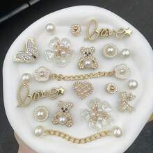 20件裝水鑽芭蕾女孩鞋飾吊飾，蝴蝶結、美金符號、愛心、鏈條DIY可拆卸配件，適用於涼鞋、沙灘包、禮物 - 19pcs白金 - 查看 3