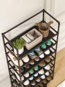 Black Metal Shoe Rack With Handrail, Space-Saving, Minimalist Dust-Proof, Stable, Stylish, Easy To Assemble And Disassemble, Portable, Suitable For Living Room, Bedroom, Entryway, Office, Home, Multi-Layer Storage, Holiday Gift, Children's Gift - Multicolor - View 4