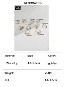 Set de 10 piezas de anillos de estilo bohemio para vacaciones, de metal ajustable y apilable, con estrella de mar, resina, perla falsa, diseño retorcido y geométrico, adecuado para niñas, regalo para ambiente de salida a la playa - 32715-anillo-G - Ver 13
