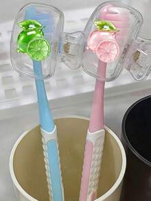 Lemon Shaped Toothbrush Holder - Cute Design For Travel And Home Storage With Transparent Lid, Compact And Portable Design Easy To Carry, Protects Toothbrush Head, Features Dual Drainage And Ventilation Functions, Suitable For Home, Dorm And Travel Use | Cute Toothbrush Head Storage Rack Suitable For Bathroom Storage, Suitable For Home And Dorm Use - Multicolor - View 3