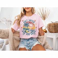 Salt Water And Sun Shine Shirt, Summer Shirt, Retro Beach Shirt, Tropical Shirt, Seashells Shirt, Sunshine Shirt,Summer T Shirts,Tops For Women - Baby Blue - View 4