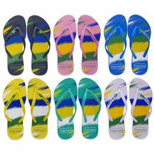 FABRICATA Kit Of 6 Pairs Of Women's Slim Flat Flip-Flops, Comfortable And Lightweight, With Brazil Flag Design F06 - ASSORTED COLORS - View 12