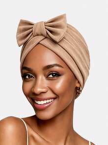 1pc Women's Elastic Cotton Bow Chemotherapy Headscarf Hat, Suitable For Daily Use - Turmeric - View 13