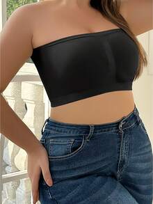 3pcs Set Minimalist Plus Size Solid Color Seamless Bandeau, Thin Plus Size Bandeau Suitable For Daily Wear - Multicolor - View 6