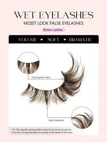 Asiteo 7 Pairs Brown Lashes Cat Eye False Eyelashes Lightweight & Fluffy Full Strip Lashes Create Cat Eye Makeup Effect Lashes Transparent Stem Lashes Friendly For Beginners Suitable To Plain Makeup Or Natural Makeup - 棕色 - 查看 2