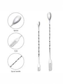 1PC/4PCS Stainless Steel 304 Long Handle Spoon Cocktail Stirring Rod Cocktail Mixing Spoon Ice Spoon Coffee Milk Tea Stirring Rod - Silver - View 3