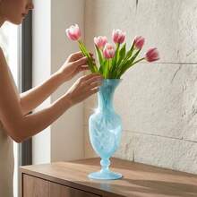 Lake Balaton 1 pieza Jarrón de vidrio azul, contenedor para arreglos florales, estilo fresco para hidroponía, soporte para flores secas y frescas, adecuado para decoración del hogar, decoración de la sala de estar, jarrón para cultivo en agua, adorno - jarrón de raíz de loto azul - Ver 9