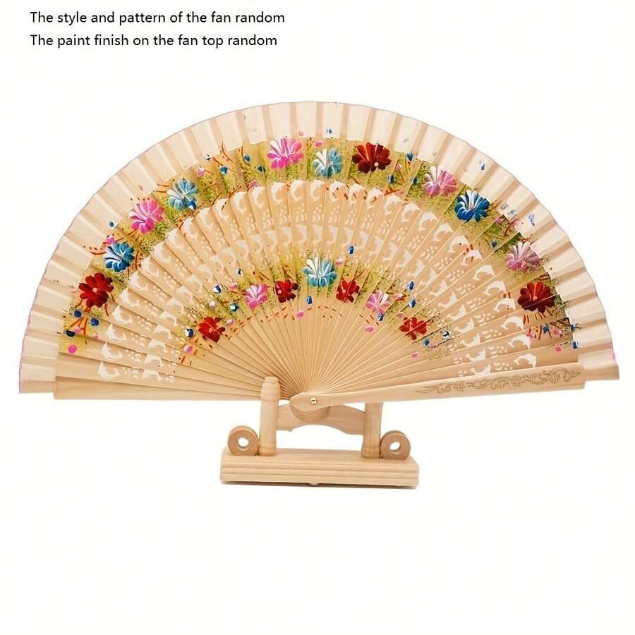 Abanico plegable con patrón aleatorio, estilo clásico español, abanico plegable vintage hecho a mano de bambú con borlas, abanico plegable minimalista de moda, abanico de danza de madera hueca pintado por ambos lados, artesanía de decoración del hogar, regalo elegante para mujeres, boda, fiesta, actuación de cheongsam - Varios estilos - Ver 1